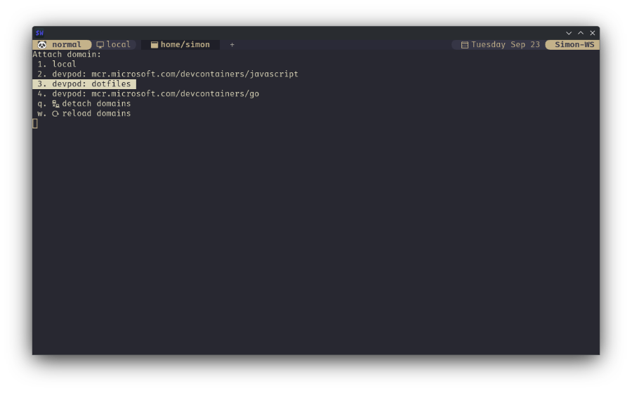 Container selection menu